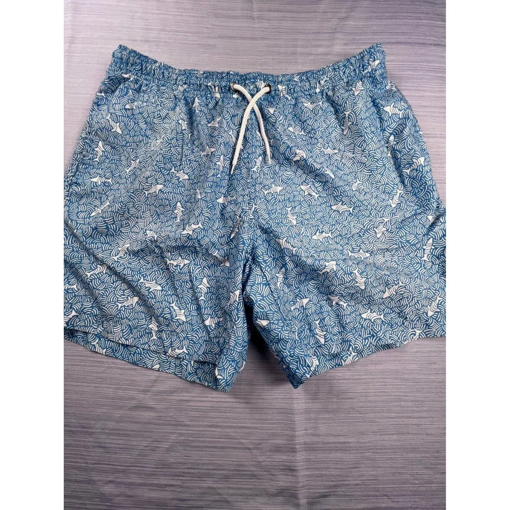 Trunks Surf & Swim Co Mens Blue Shark Wave Print Swim Trunks Size Large L